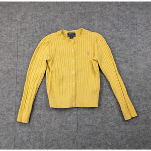 Polo Ralph Lauren Cable Knit Cardigan Girls Small Yellow Sweater Preppy Timeless